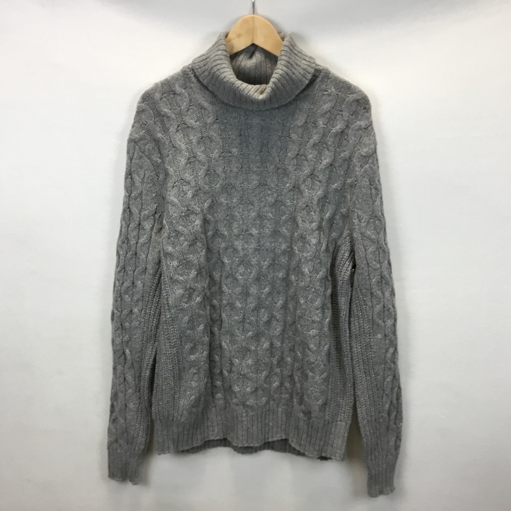Mutual Weave Men's Cable Knit Turtleneck Sweater Heather Grey Size L